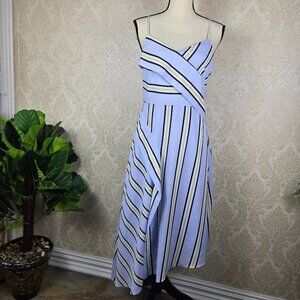 Banana Republic Size 4 Pale Blue Striped Asymmetrical Hem Spaghetti Strap NWT